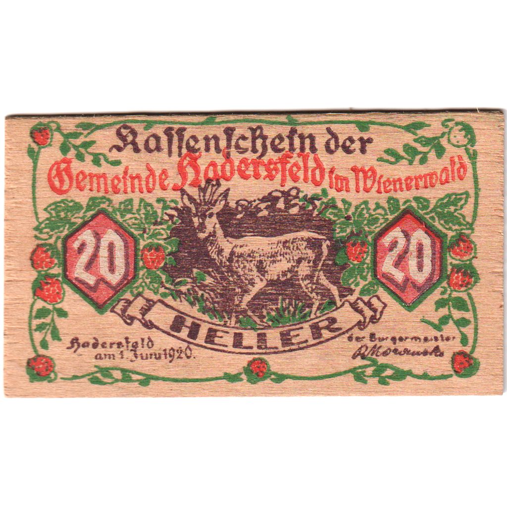 Austria, Hadersfeld im Wienerwald, 20 Heller, 1920-06-01, UNC(63)