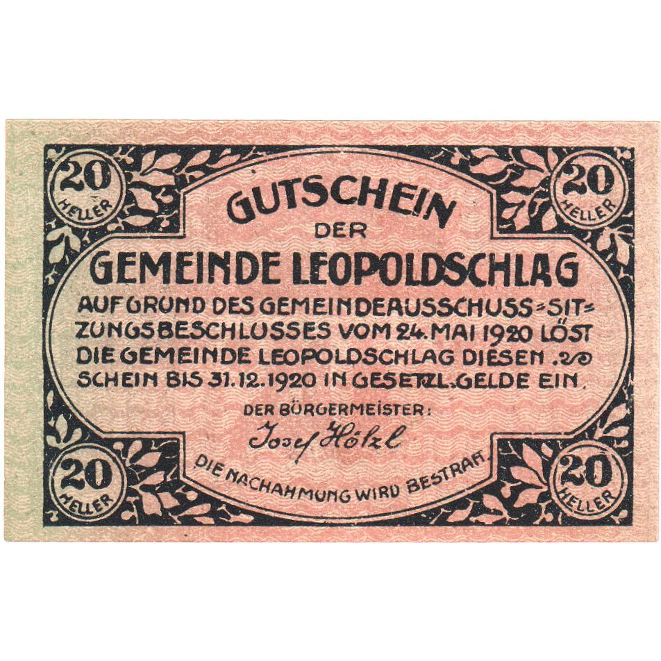 Österreich, Leopoldschlag O.Ö. Gemeinde, 20 Heller, 1920-12-31, UNZ-