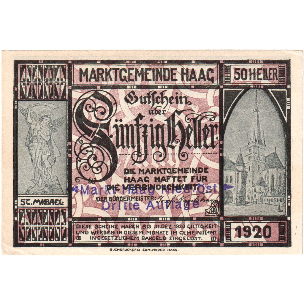 Österreich, Haag-Marktgemeinde N.Ö. Marktgemeinde, 50 Heller, 1920-12-31, UNZ-