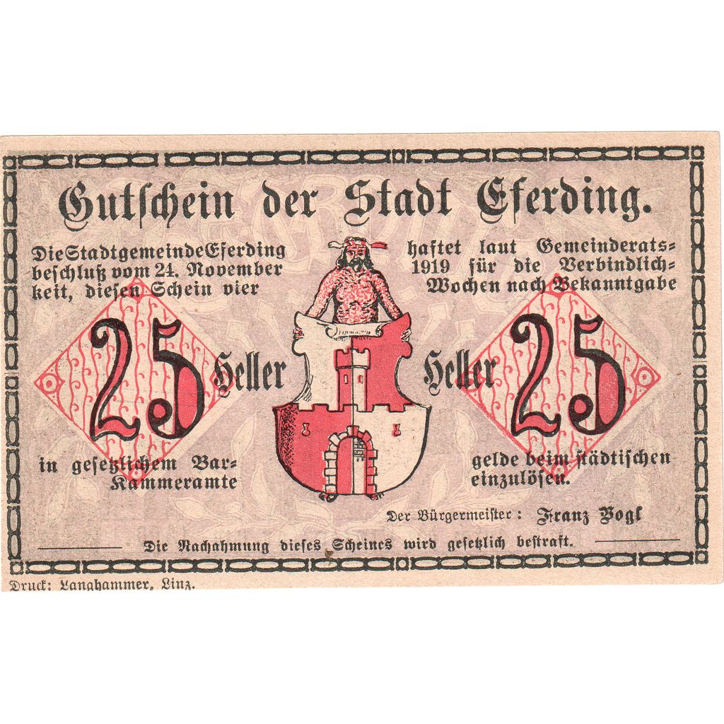 Oostenrijk, Eferding O.Ö. Stadtgemeinde, 25 Heller, SPL