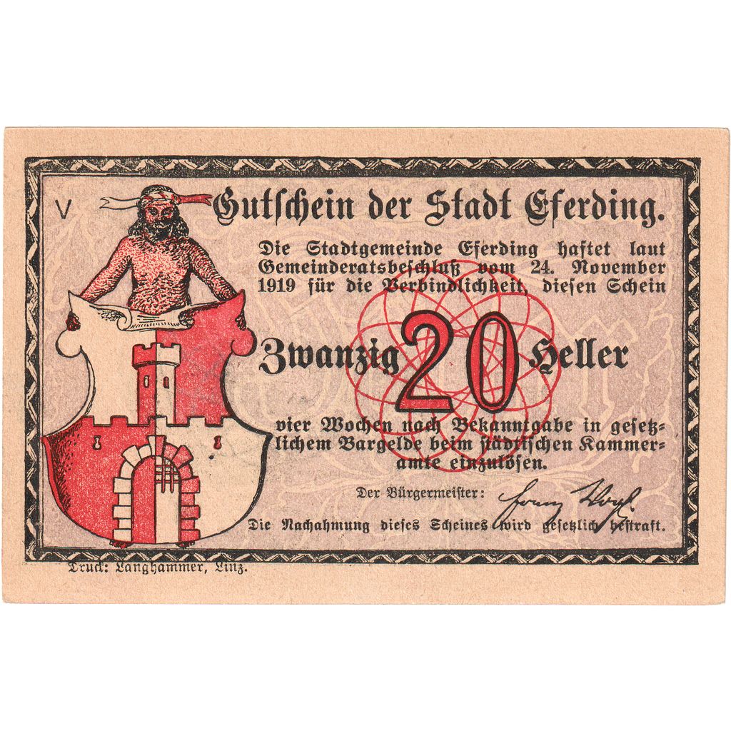 Österreich, Eferding O.Ö. Stadtgemeinde, 20 Heller, UNZ-