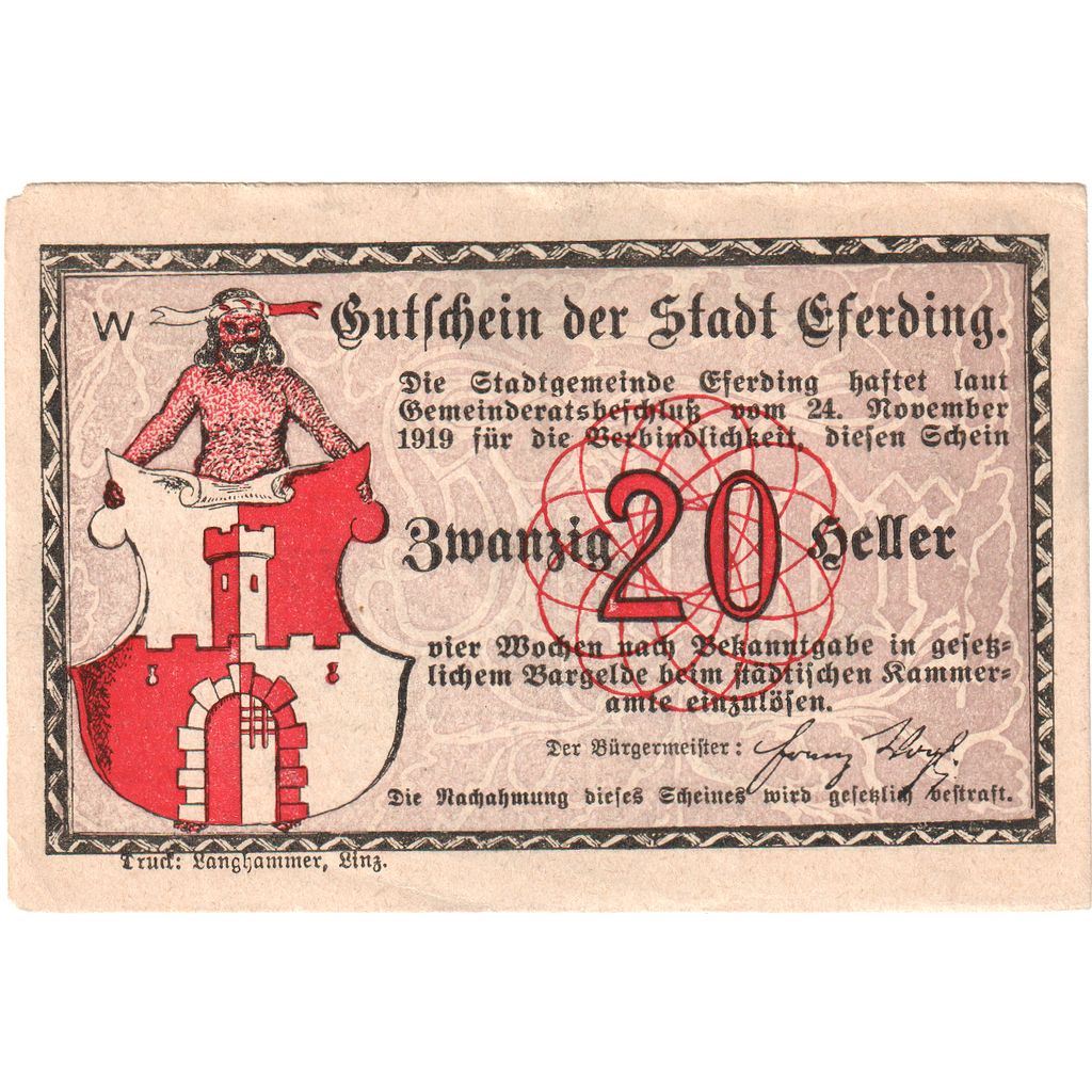 Österreich, Eferding O.Ö. Stadtgemeinde, 20 Heller, UNZ-