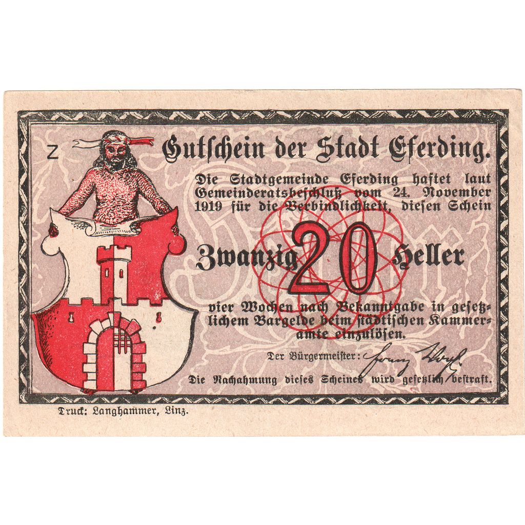 Österreich, Eferding O.Ö. Stadtgemeinde, 20 Heller, UNZ-