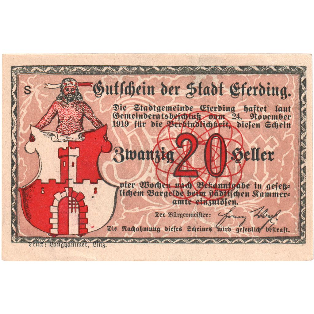 Österreich, Eferding O.Ö. Stadtgemeinde, 20 Heller, UNZ-