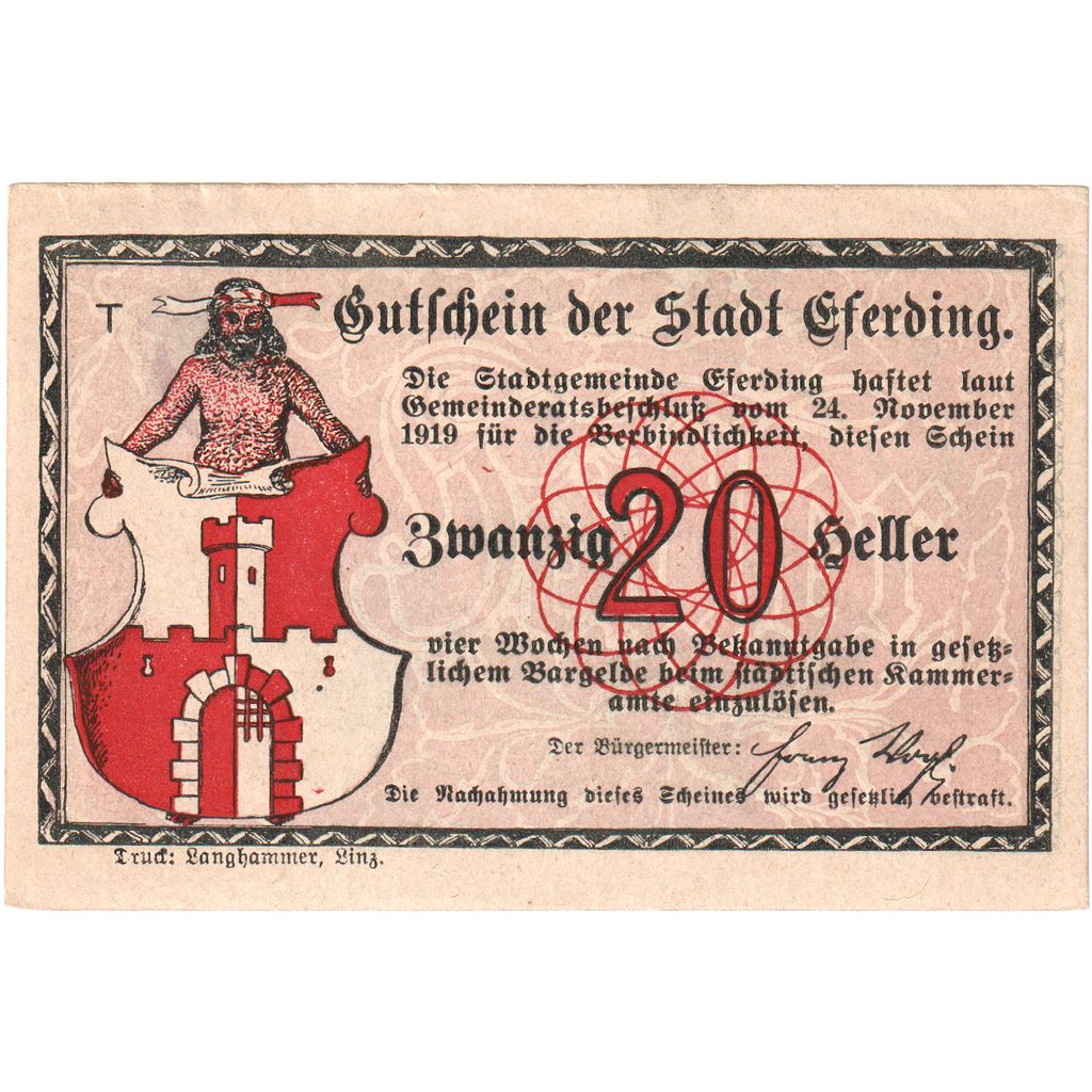 Austria, Eferding O.Ö. Stadtgemeinde, 20 Heller, UNC(63)