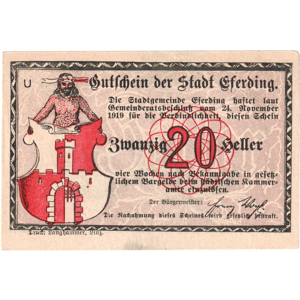 Austria, Eferding O.Ö. Stadtgemeinde, 20 Heller, UNC(63)