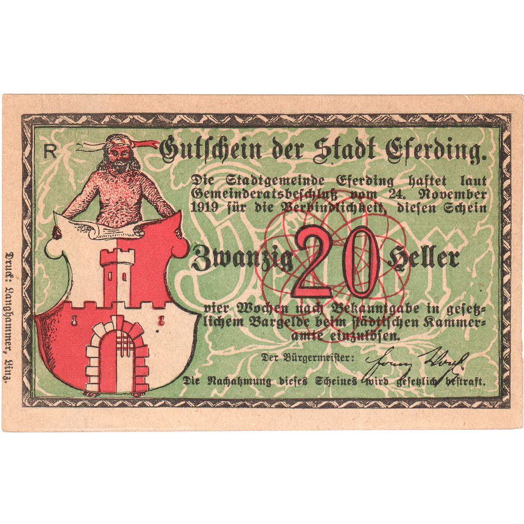 Austria, Eferding O.Ö. Stadtgemeinde, 20 Heller, UNC(63)