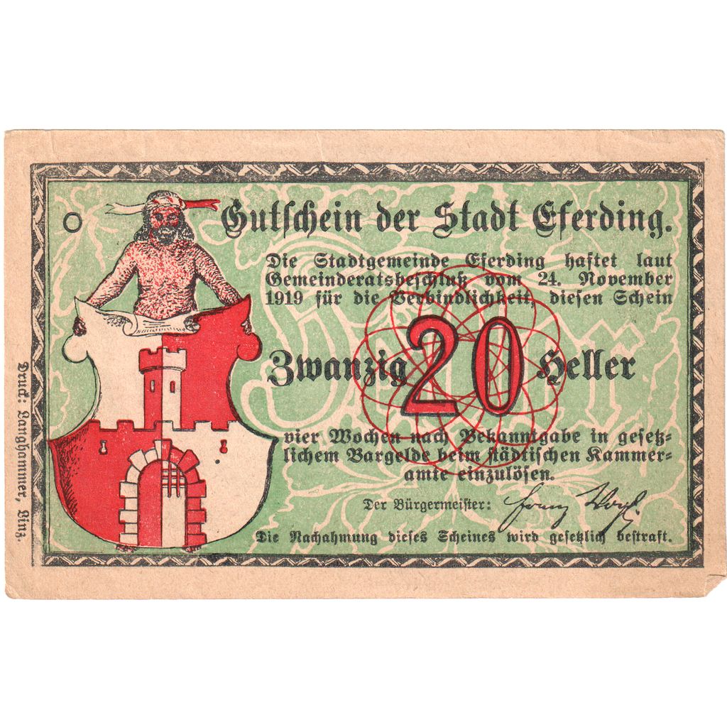 Austria, Eferding O.Ö. Stadtgemeinde, 20 Heller, UNC(63)