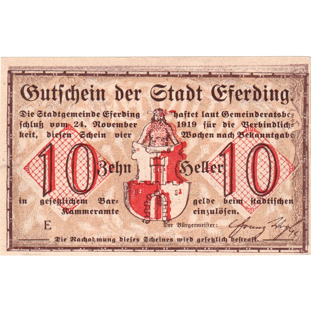 Austria, Eferding O.Ö. Stadtgemeinde, 10 Heller, UNC(63)