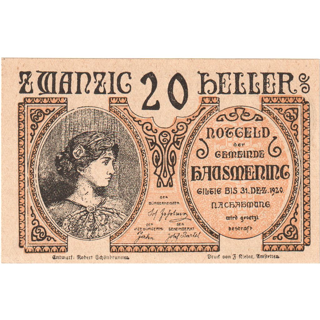 Austria, Hausmening N.Ö. Gemeinde, 20 Heller, 1920-12-31, UNC(63)