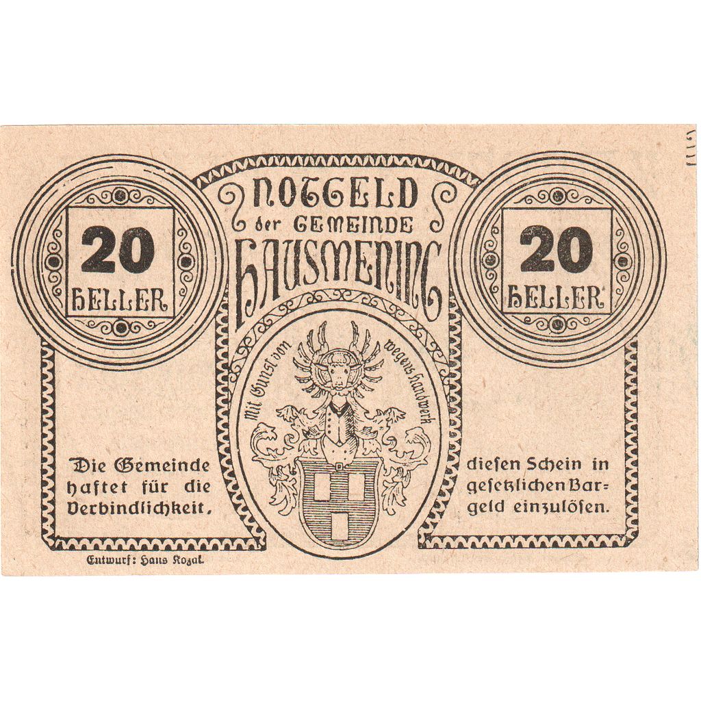 Austria, Hausmening N.Ö. Gemeinde, 20 Heller, 1920-12-31, UNC(63)