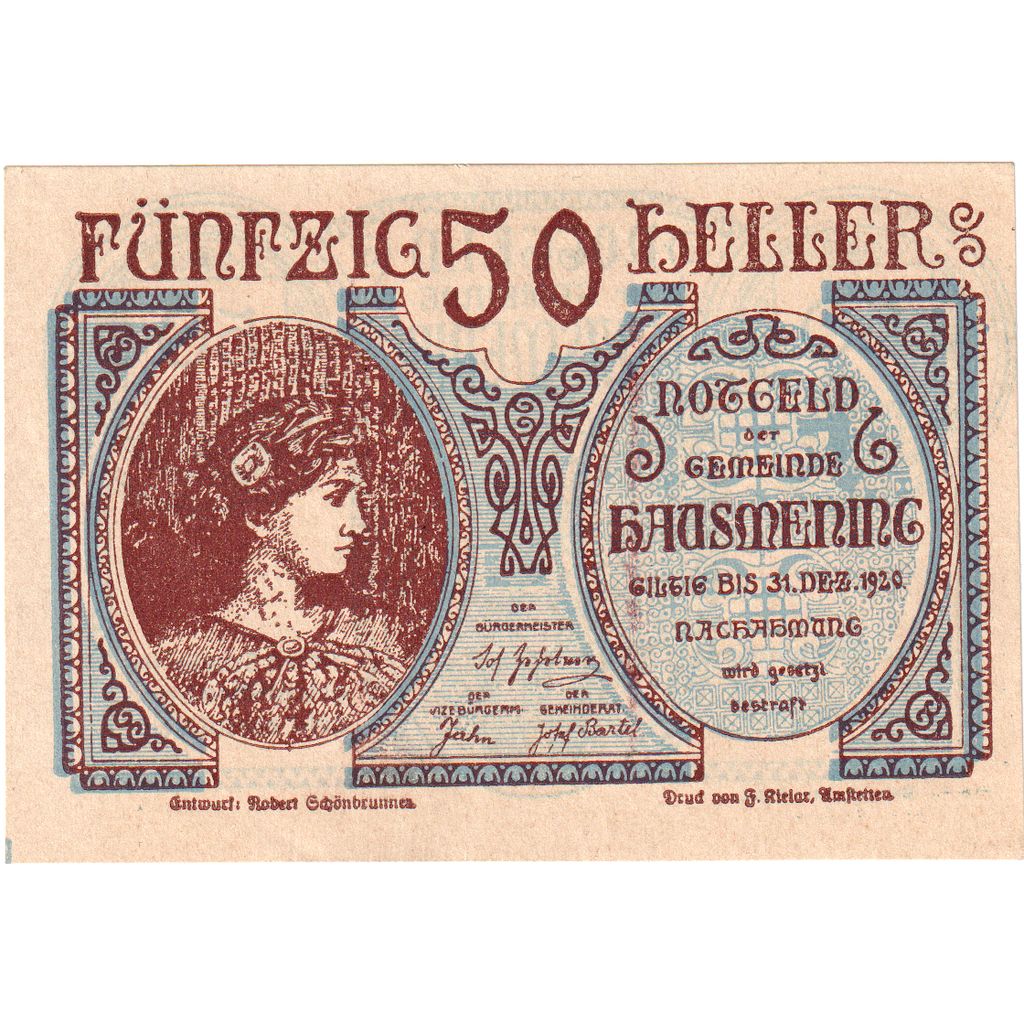 Áustria, Hausmening N.Ö. Gemeinde, 20 Heller, 1920-12-31, UNC(63)