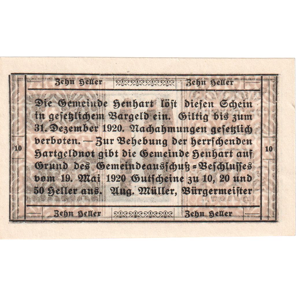 Österreich, Henhart O.Ö. Gemeinde, 10 Heller, 1920-12-31, UNZ-