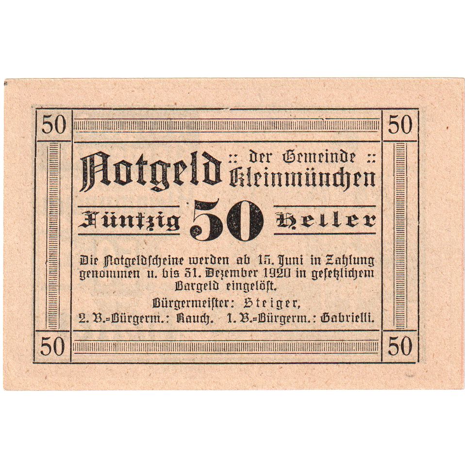 Österreich, Kleinmünchen O.Ö. Gemeinde, 20 Heller, 1920-12-31, UNZ-