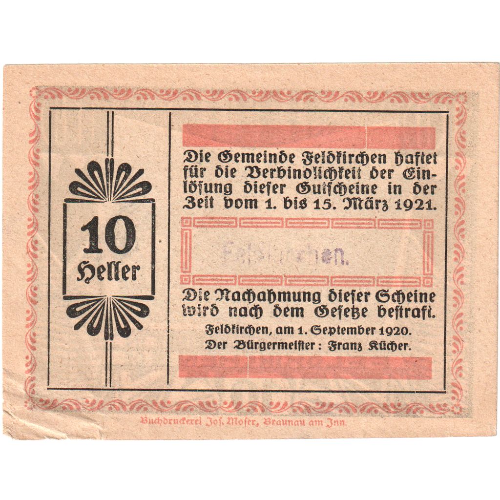 Österreich, Feldkirchen, 10 Heller, 1921-03-15, UNZ-