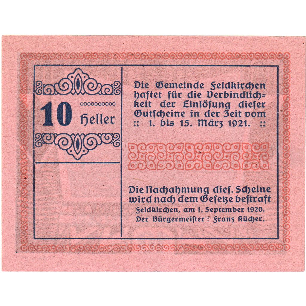 Autriche, Feldkirchen, 10 Heller, 1921-03-15, SPL
