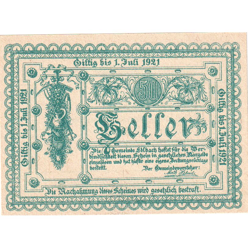 Autriche, edlbach, 50 Heller, 1921-07-01, SPL