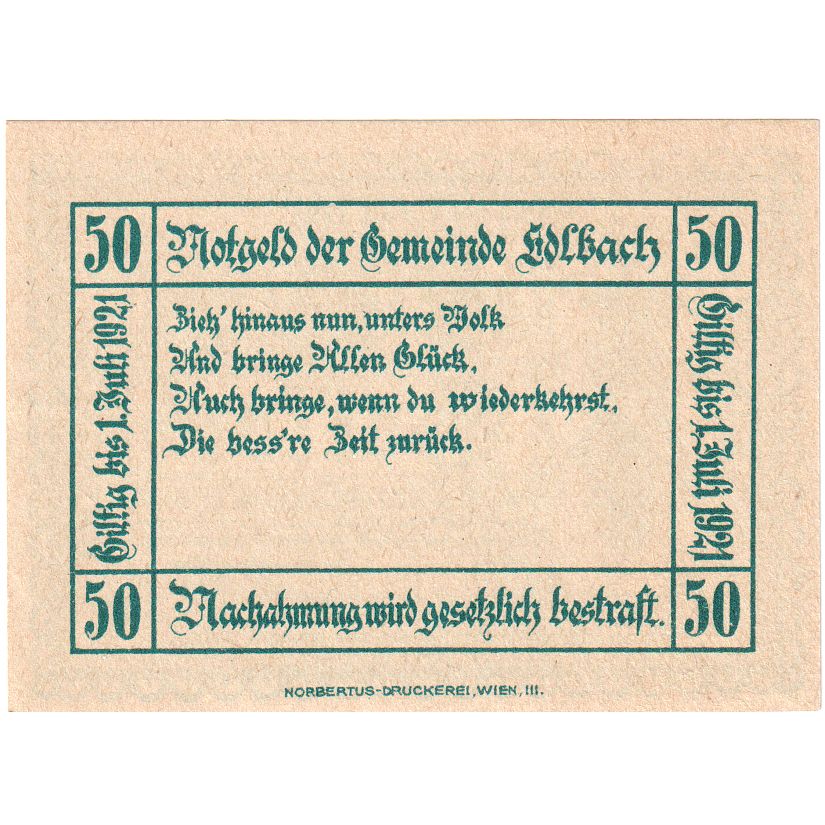 Autriche, edlbach, 50 Heller, 1921-07-01, SPL