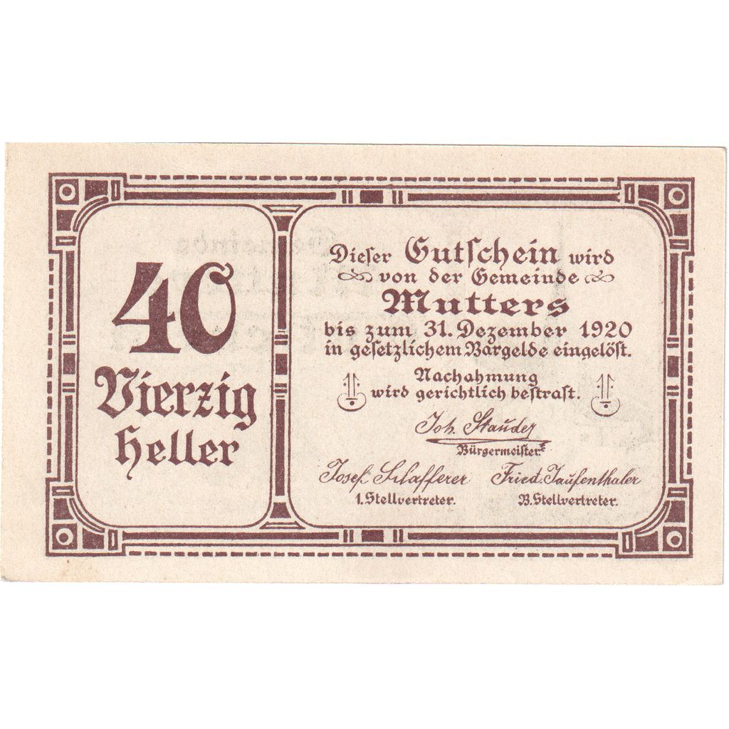 Austria, Mutters, 40 Heller, 1920-12-31, UNC(63)