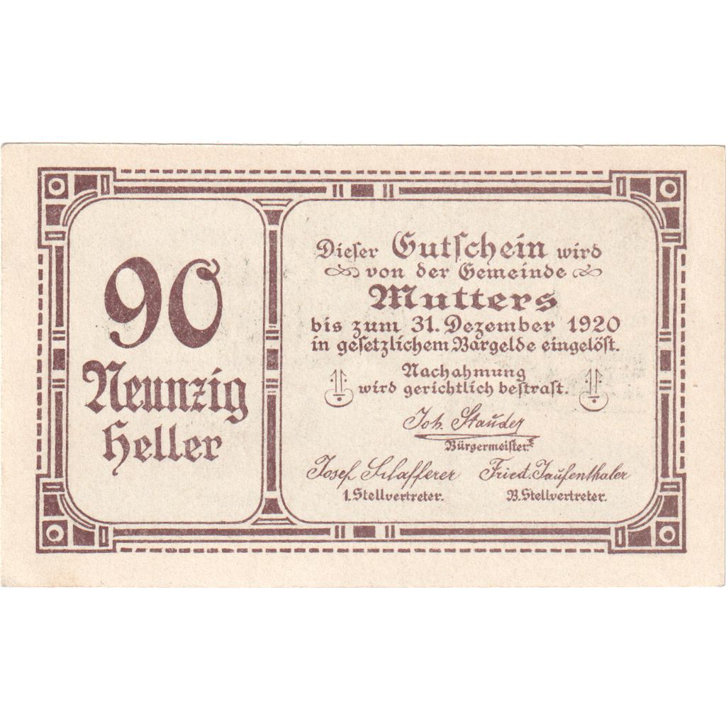 Österreich, Mutters, 90 Heller, 1920-12-31, UNZ-