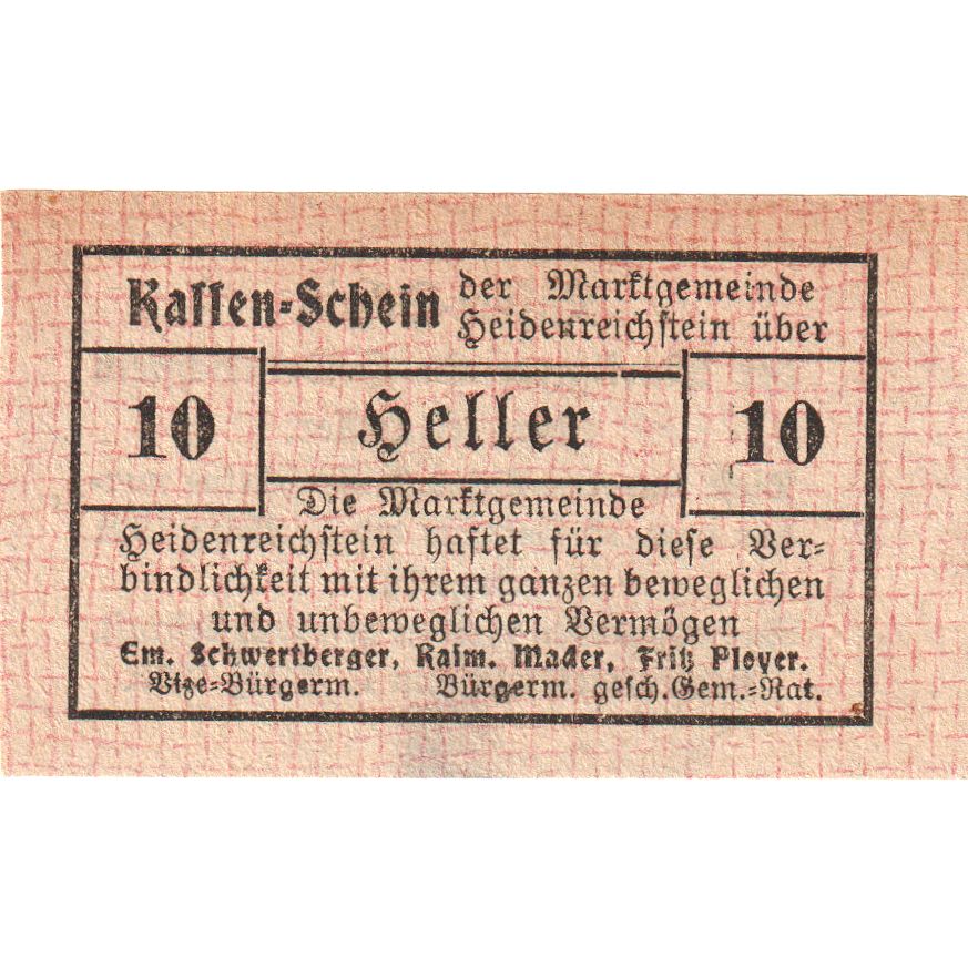 Autriche, Heidenreichstein, 10 Heller, 1921-03-01, SPL