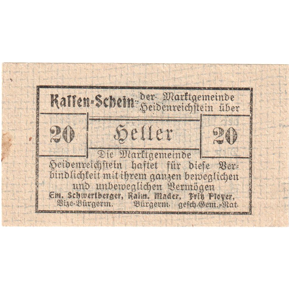 Österreich, Heidenreichstein, 20 Heller, 1921-03-01, UNZ-