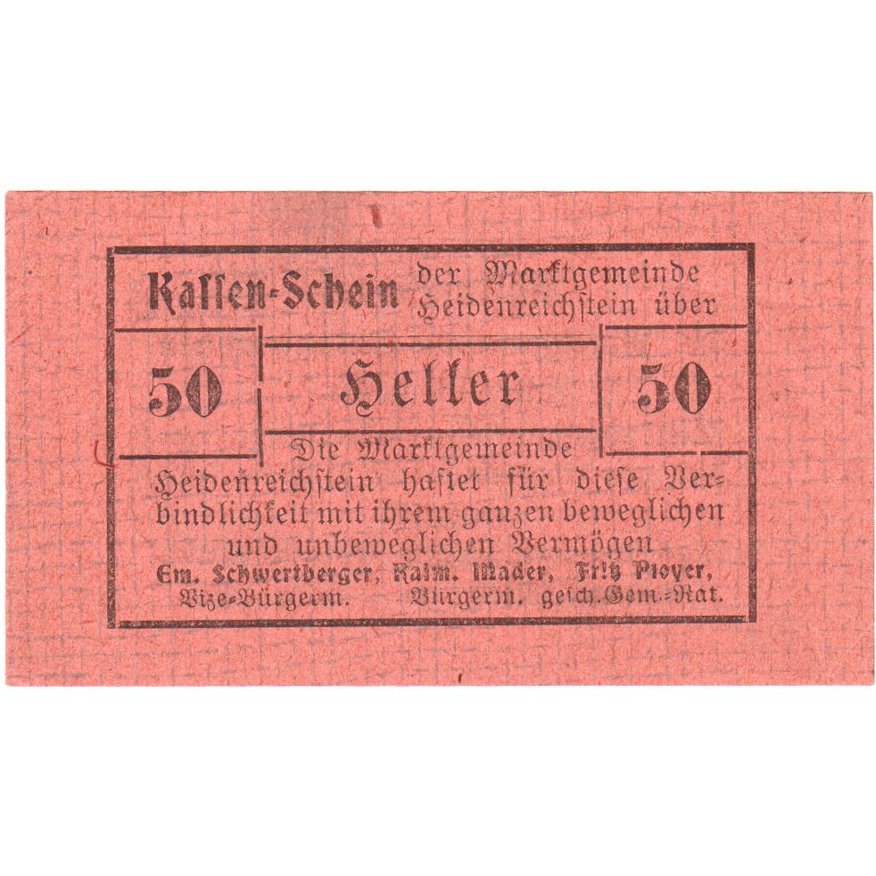 Autriche, Heidenreichstein, 50 Heller, 1921-03-01, SPL