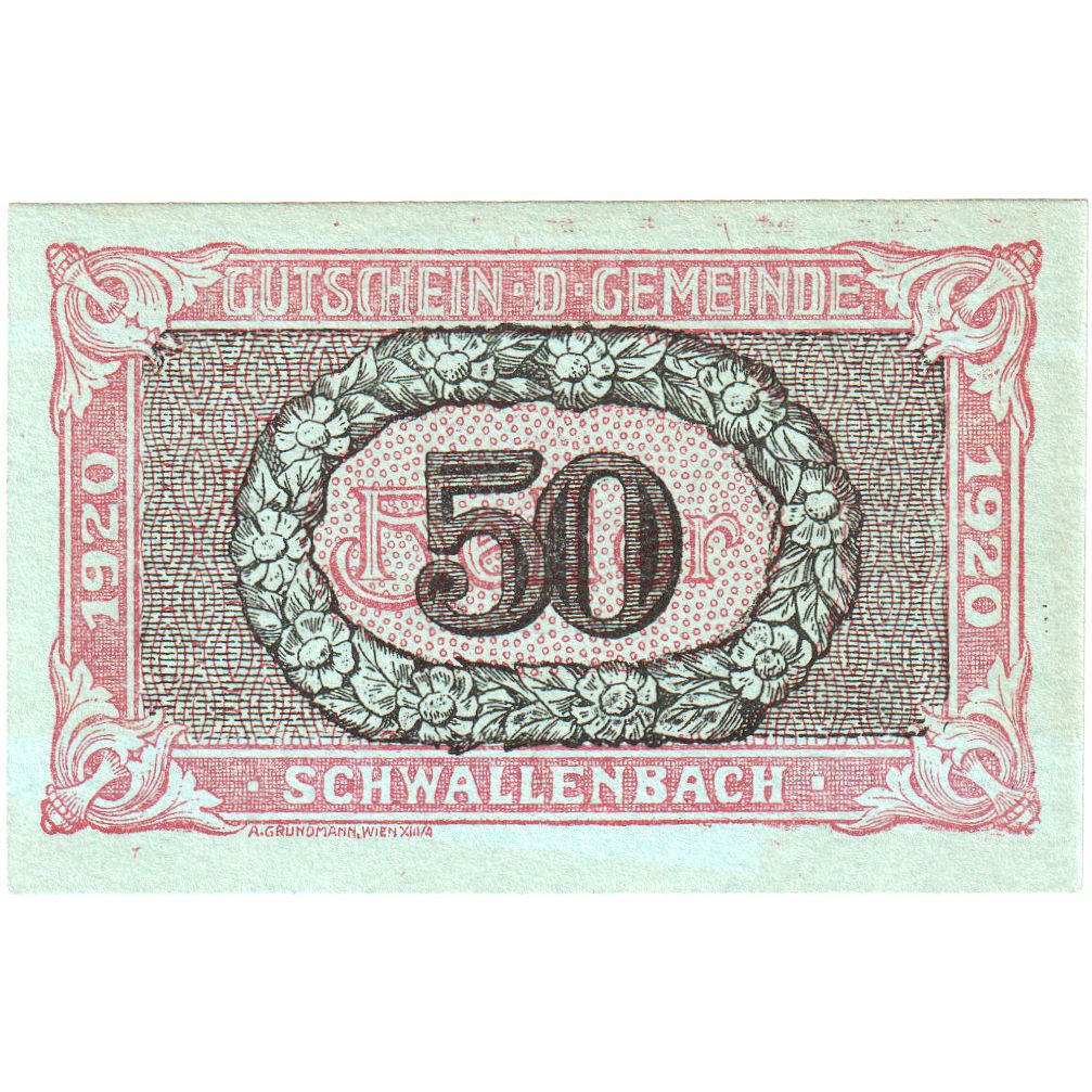Austria, Schwallenbach, 50 Heller, 1920-12-31, UNC(63)
