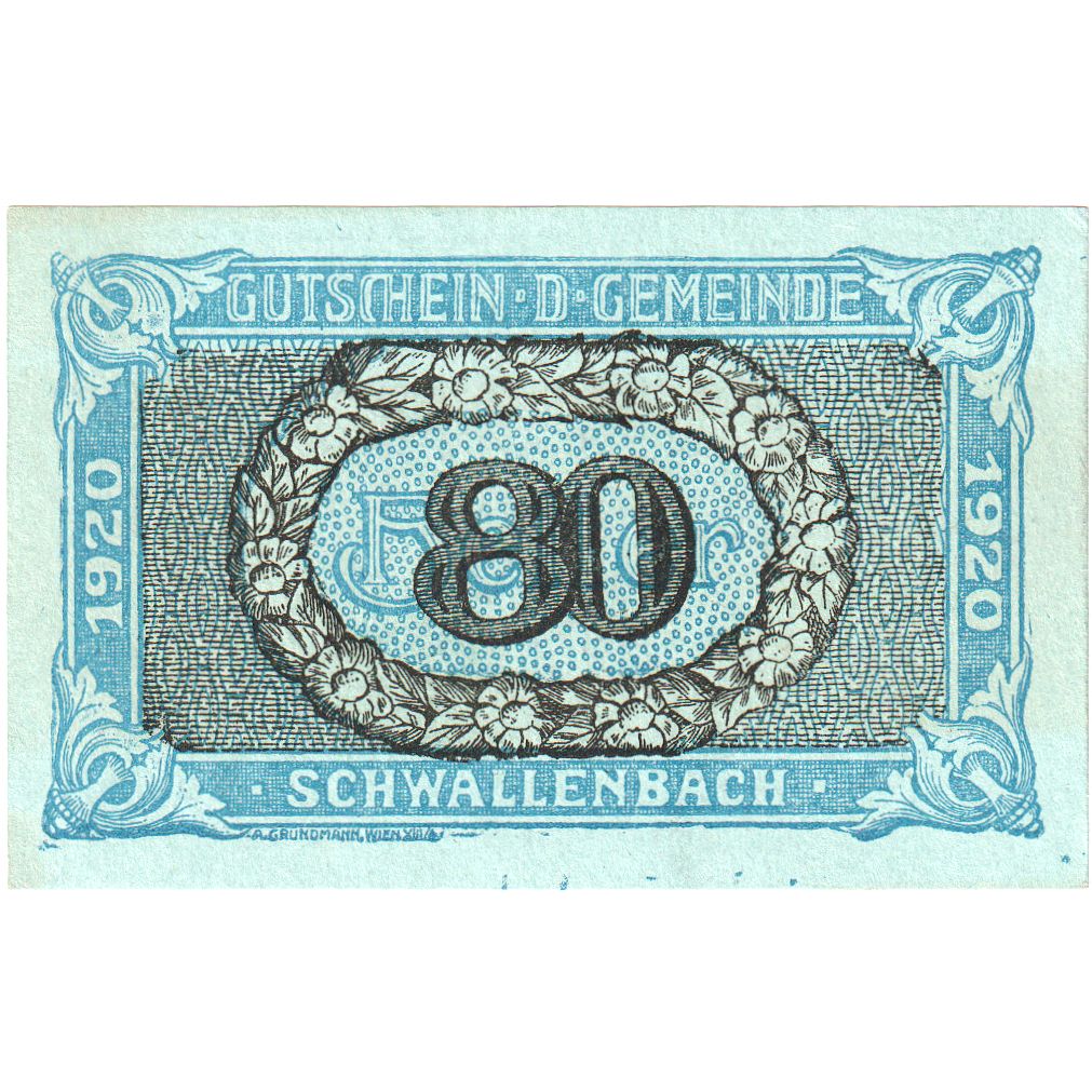 Austria, Schwallenbach, 80 Heller, 1920-12-31, UNC(63)