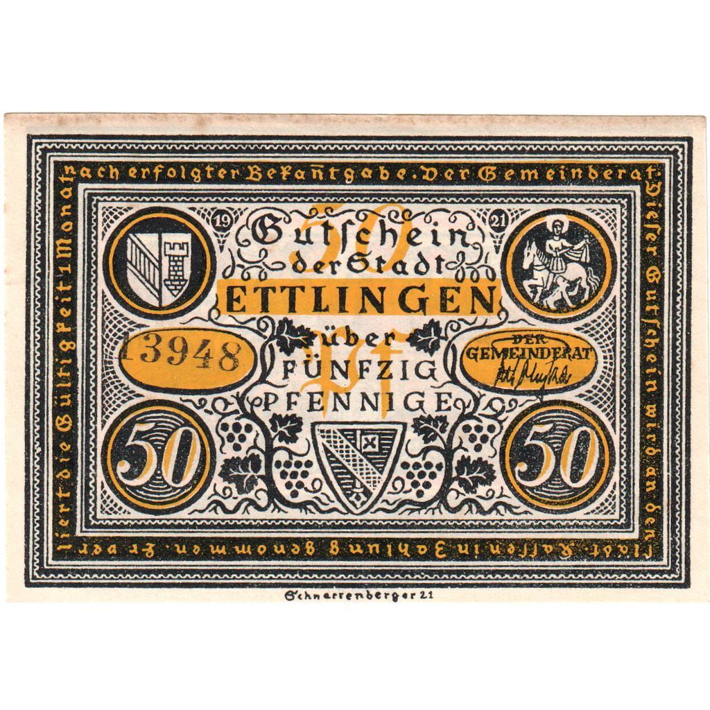 Deutschland, Ettlingen, 50 Pfennig, VZ+