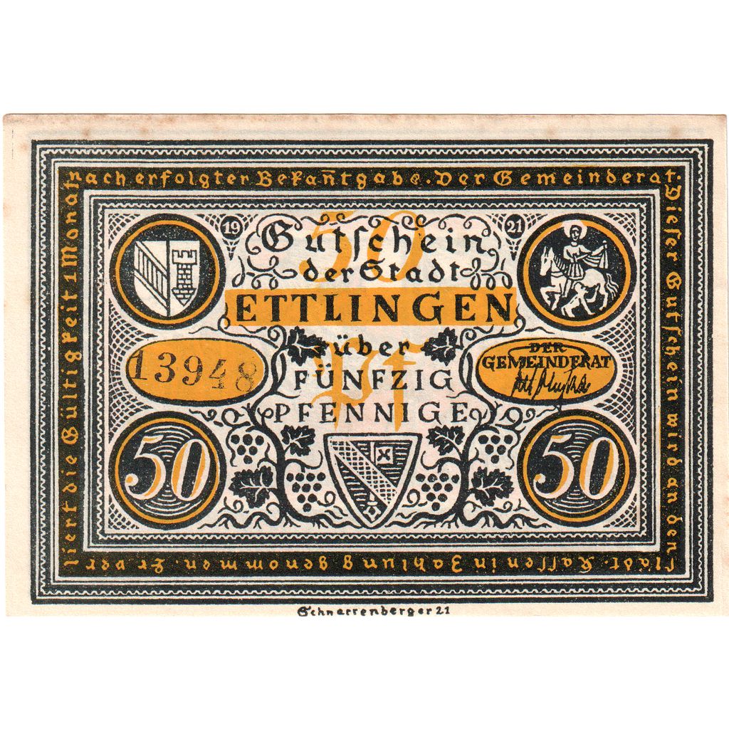 Niemcy, Ettlingen, 50 Pfennig, UNC(60-62)