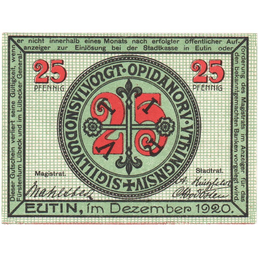 Alemania, Eutin Stadt, 25 Pfennig, SC