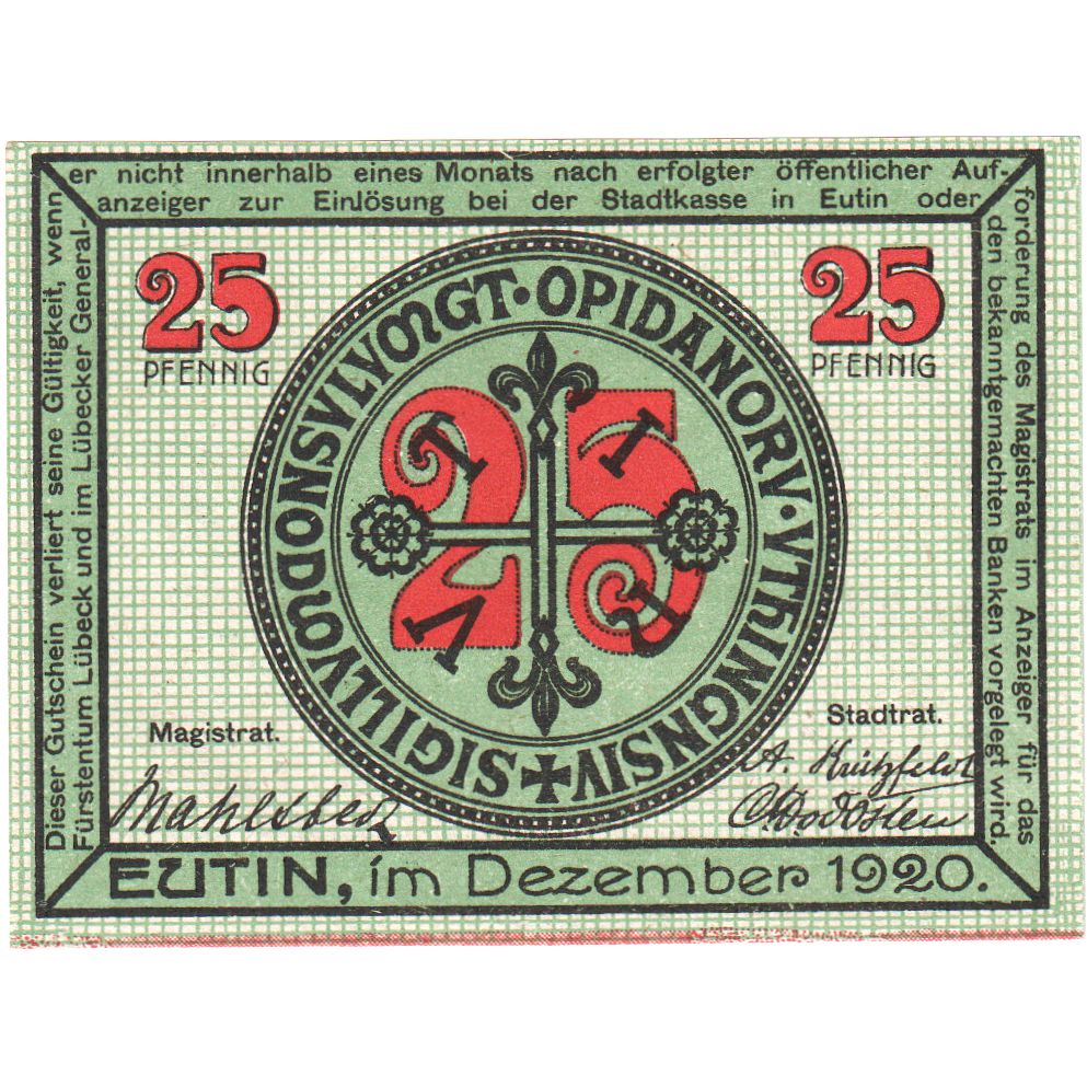 Alemania, Eutin Stadt, 25 Pfennig, SC