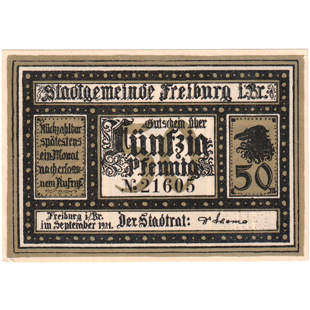 Alemania, Freiburg i. Br. Stadt, 50 Pfennig, UNC