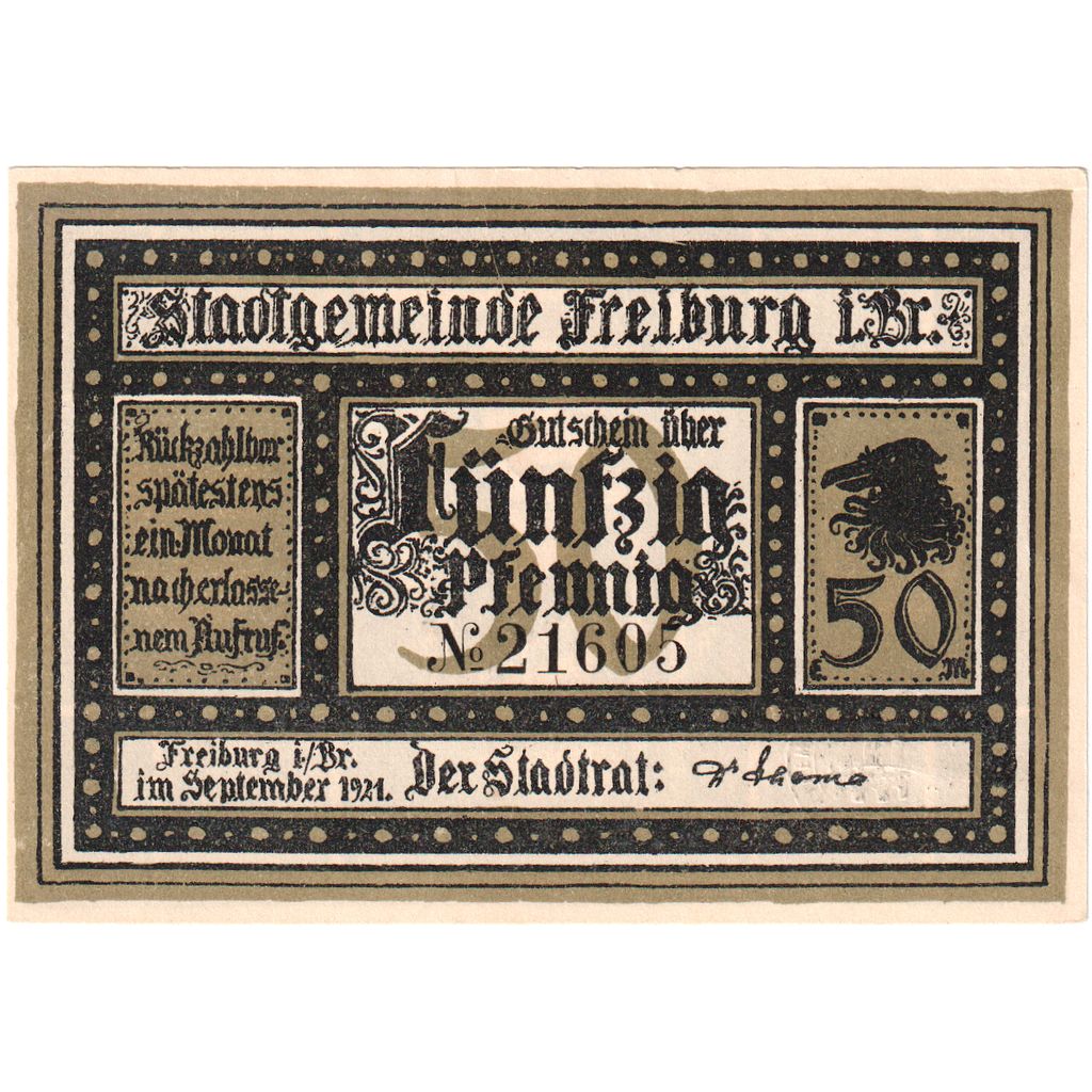 Alemania, Freiburg i. Br. Stadt, 50 Pfennig, UNC