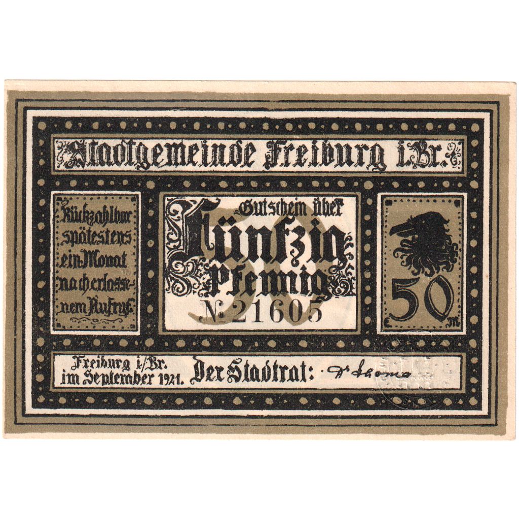 Alemania, Freiburg i. Br. Stadt, 50 Pfennig, UNC