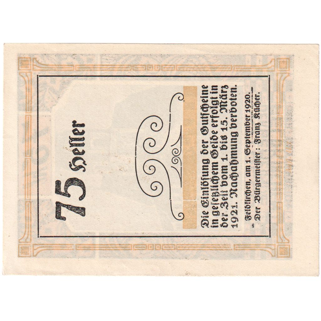 Austria, Feldkirchen, 75 Heller, 1921-03-15, UNC(63)