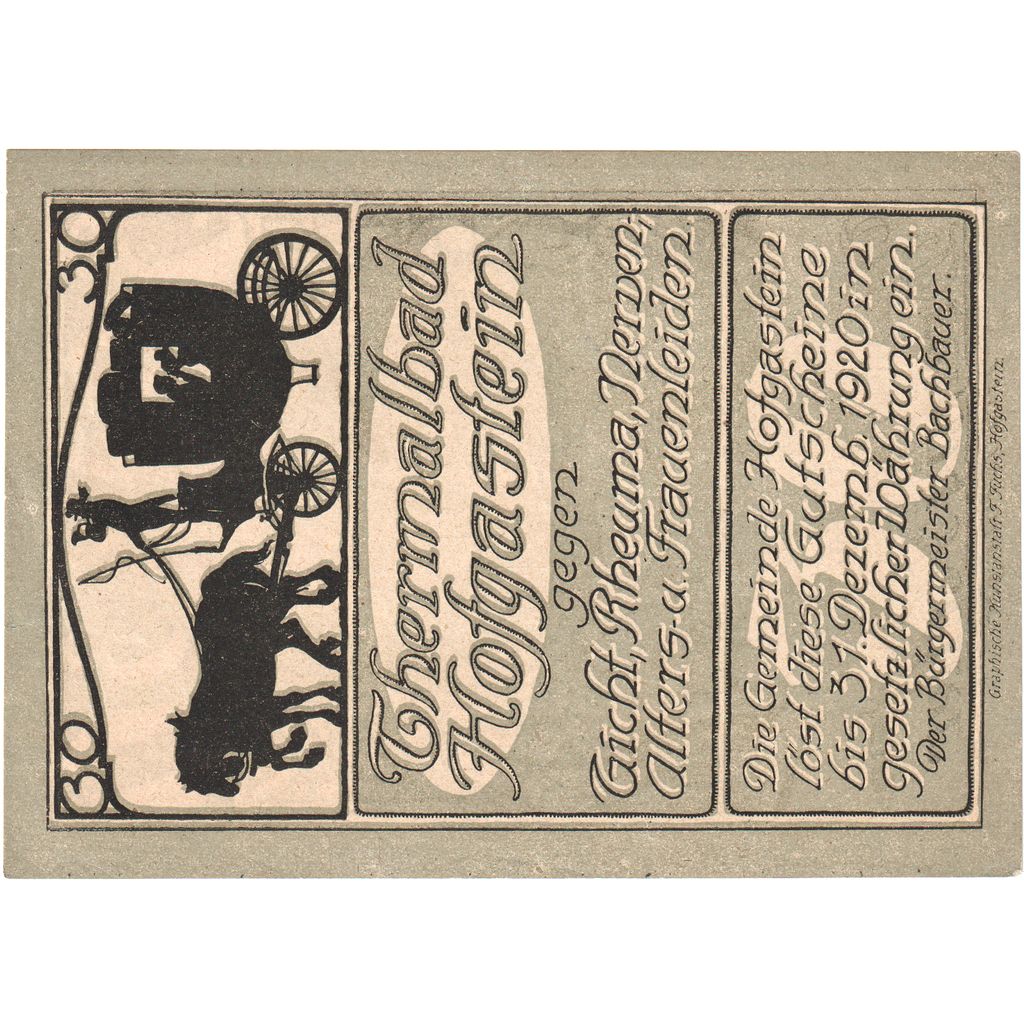 Austria, Hofgastein, 30 Heller, UNC(63)