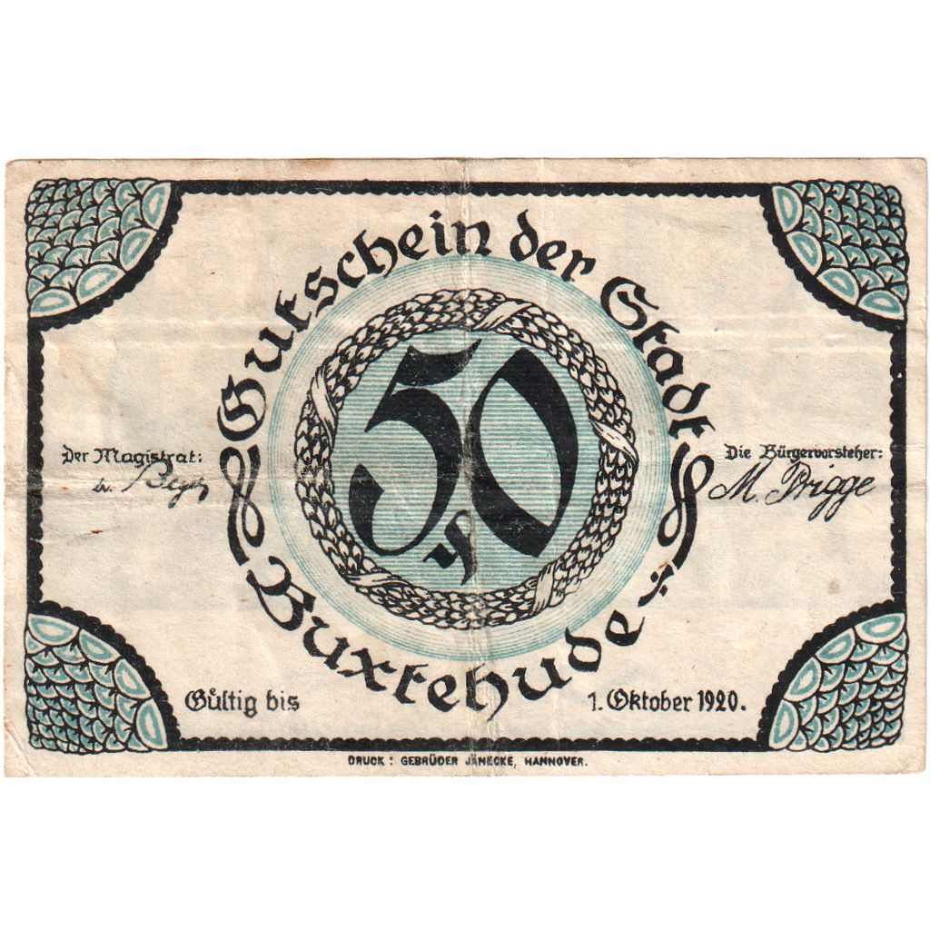 Deutschland, Buxtehude Stadt, 50 Pfennig, 1920-10-01, UNZ-