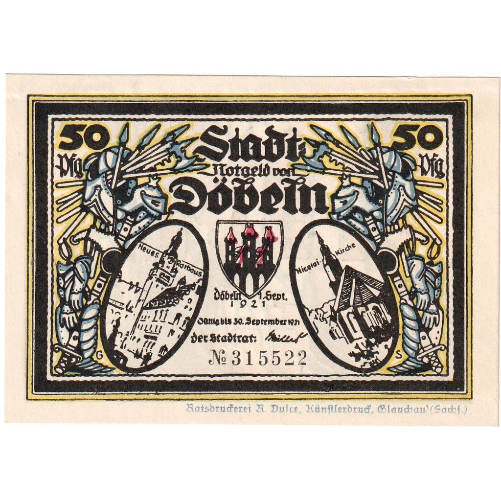Germania, Dobeln, 50 Pfennig, 1921-09-01, 522713, SPL