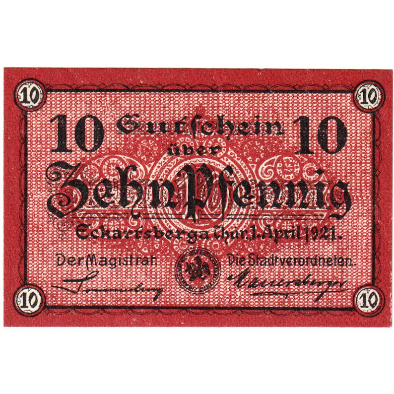 Alemania, Eckartsberga Thur. Stadt, 10 Pfennig, 1920-08-01, EBC+