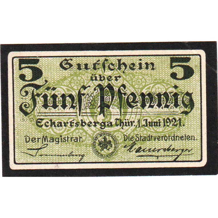 Alemania, Eckartsberga Thur. Stadt, 5 Pfennig, 1920-08-01, SC