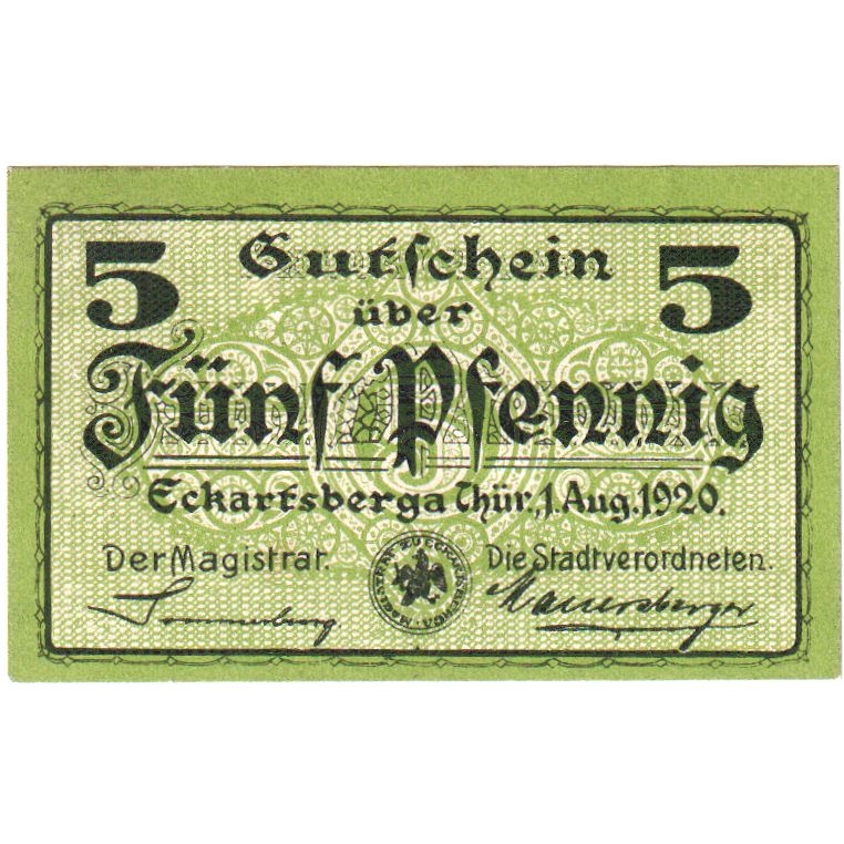 Deutschland, Eckartsberga Thur. Stadt, 5 Pfennig, 1920-08-01, UNZ-