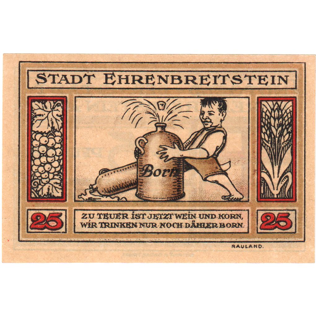 Alemania, Ehrenbreitstein Stadt, 25 Pfennig, 1921-08-03, EBC+