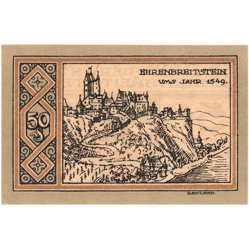 Alemania, Ehrenbreitstein Stadt, 50 Pfennig, 1921-08-03, EBC+