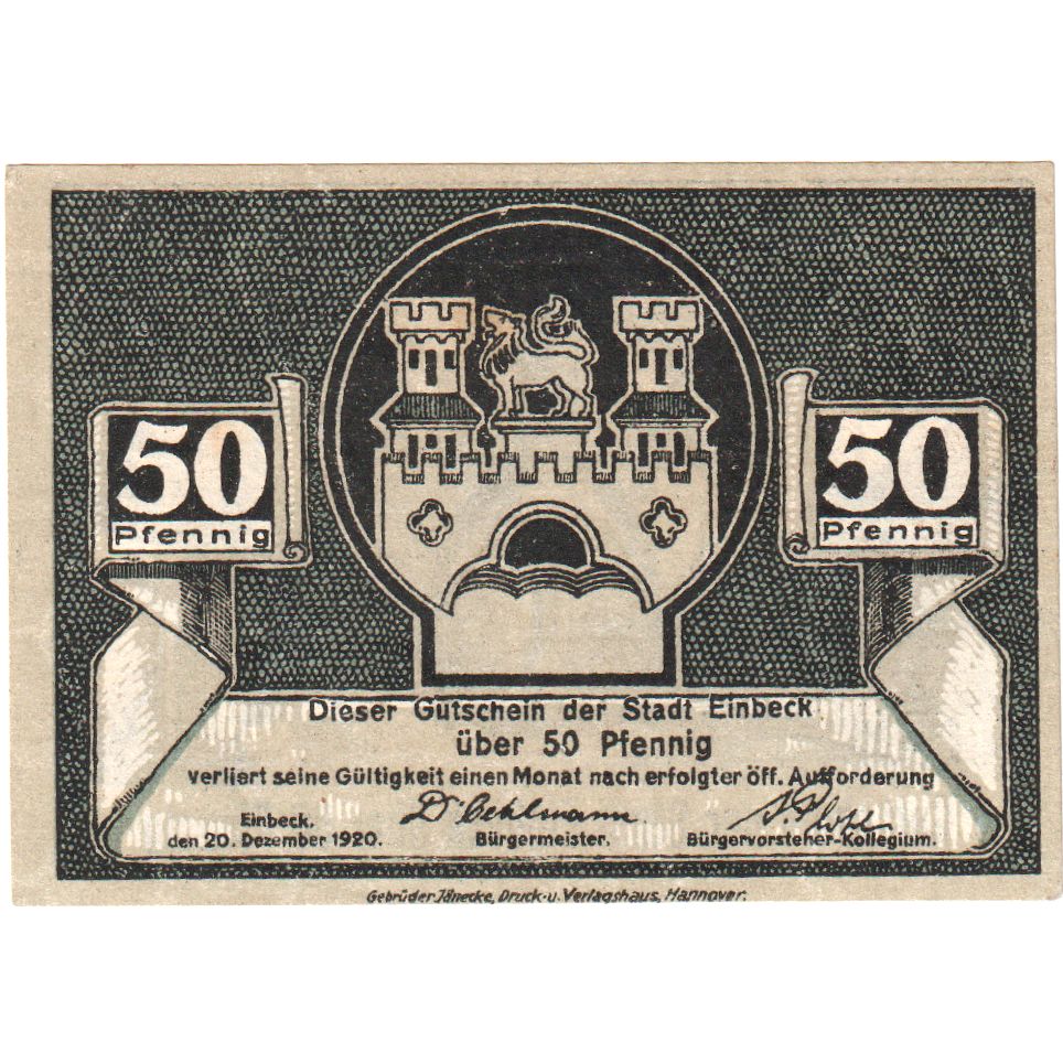 Alemania, Einbeck Stadt, 50 Pfennig, 1920-12-20, EBC