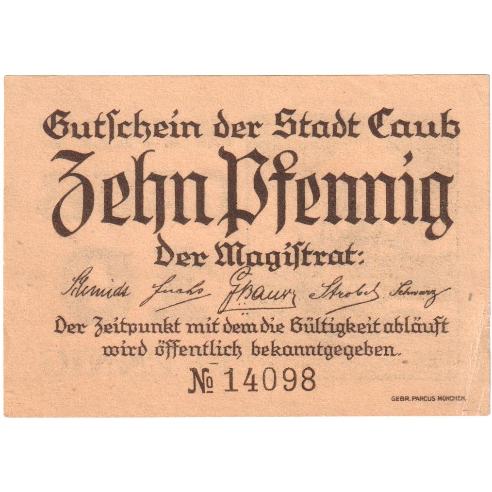Alemania, Caub, 10 Pfennig, SC