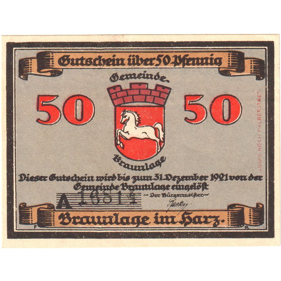 Alemania, Braunlage, 50 Pfennig, 1921-12-31, UNC