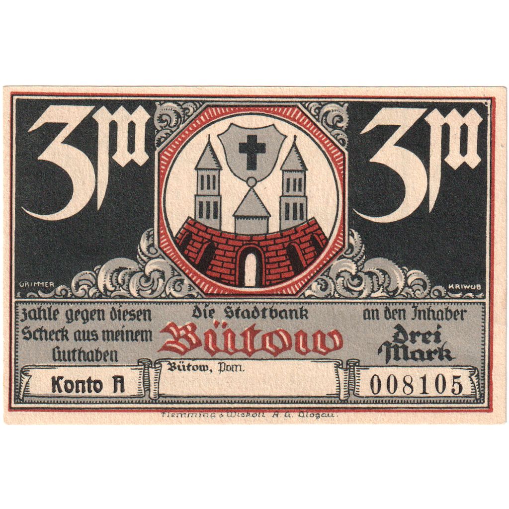 Alemania, Bütow, 3 Mark, EBC+