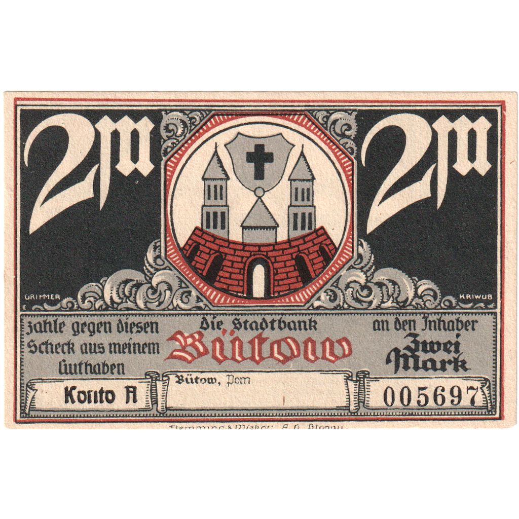 Alemania, Bütow, 2 Mark, EBC+